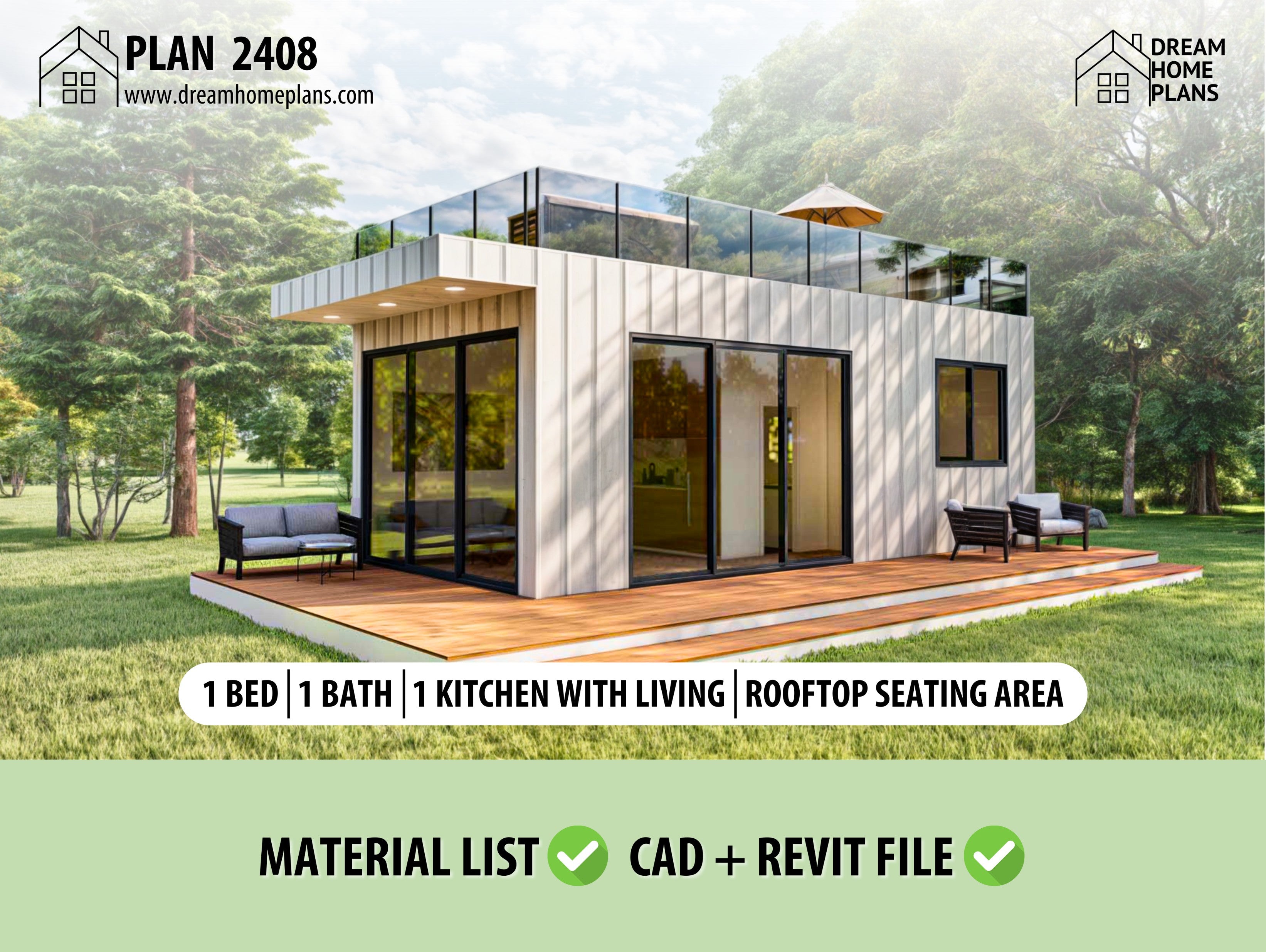 Custom Modern Cottage Blueprint - 30' x 14' Charming House Plan with ...